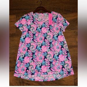 Lilly Pulitzer Large Navy Shroom With A View ETTA SCOOP NECK TEE 💯 Cotton NWOT